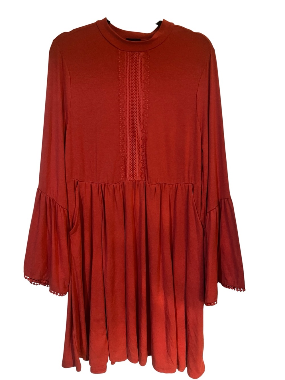 Rust Red Long Sleeve Babydoll Dress